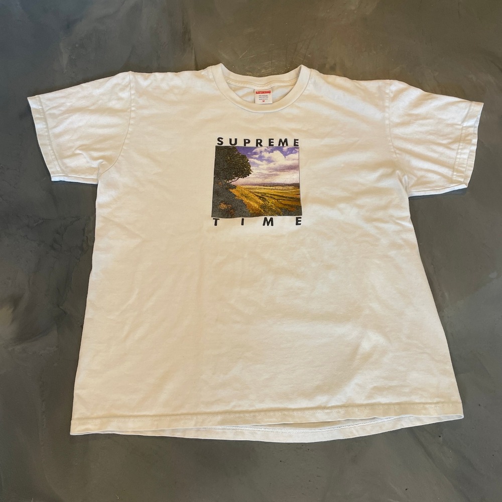 Supreme Time Landscape Graphic White Cotton T-Shirt Mens Size M Made in USA